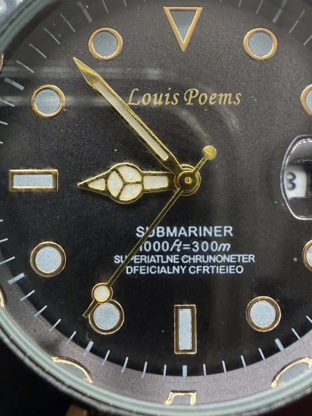 Louis Poems Diver Men's Black Gold 43mm Date Rubber Band Quartz Watch NEW